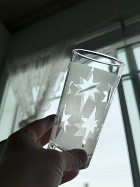 Set of 4 Dominion 5.5" Drink Glasses Atomic Burst Space Age Starbursts Cups